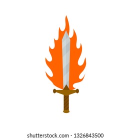 Fiery sword. Magic weapon of a knight, a sorcerer, a magician. Fire spell. Burning blade. The medieval element of the game. Dangerous hotter the flames.