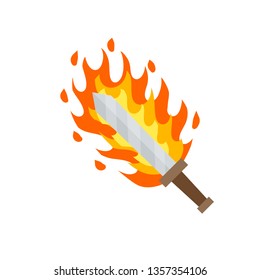 Fiery sword. Magic weapon of a knight, a sorcerer, a magician. Fire spell. Burning blade. The medieval element of the game. Dangerous hotter the flames.