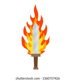 Fiery sword. Magic weapon of a knight, a sorcerer, a magician. Fire spell. Burning blade. The medieval element of the game. Dangerous hotter the flames.