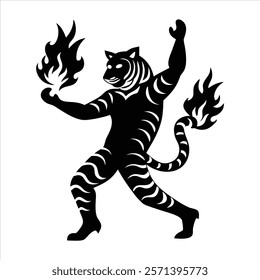 Fiery Tiger Dance silhouetee vector