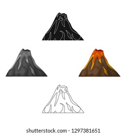 A fiery volcano.A mountain in which there is a volcanic eruption.Different mountains single icon in cartoon style vector symbol stock illustration.