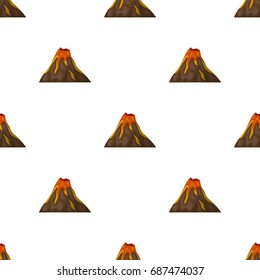 A fiery volcano.A mountain in which there is a volcanic eruption.Different mountains single icon in cartoon style vector symbol stock illustration.