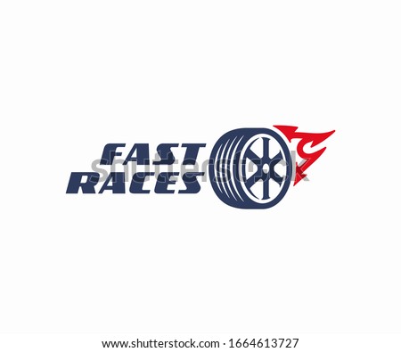 Fiery wheel of a car or motorcycle logo design. Fast speed tire vector design. Tyre and flame logotype