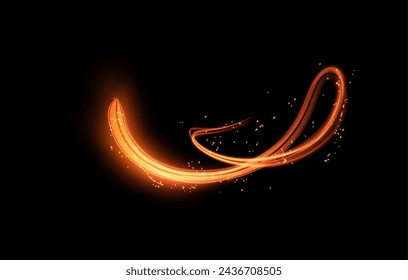 Un ardiente torbellino de neón, salpicado de partículas luminosas. Ilustración vectorial 3D realista que representa un vórtice de luz mágica sobre un fondo negro.