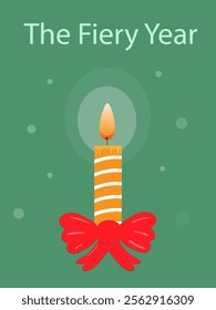 fiery year postcard candle ,red bow,