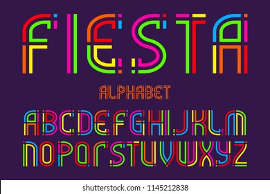 Fiesta Alphabet. Colorful Letters Font. Isolated English Alphabet.