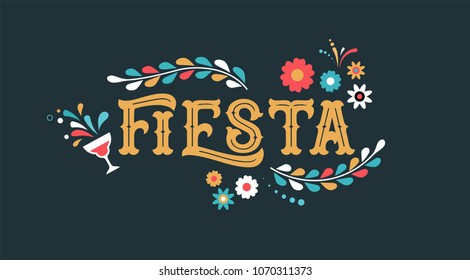 Fiesta banner and poster concept design with flags, flowers, decorations