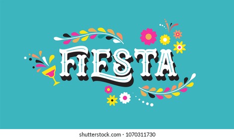 Fiesta Banner And Poster Concept Design With Flags, Flowers, Decorations