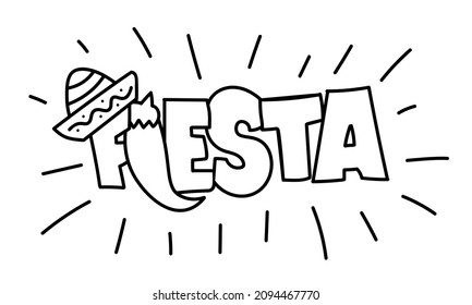 Fiesta banner and poster concept design. Happy holidays - in Spanish. Lettering. Vector illustration in doodle style isolated.