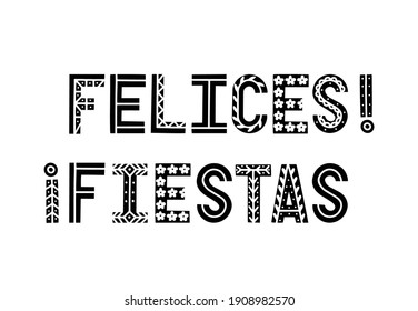 Cartel de Fiesta en blanco y negro. Ilustración vectorial festiva con letras dibujadas a mano con decoraciones. Cartel de Fiesta, emblema, logotipo para afiche, banner, diseño de tarjeta. Felices fiestas