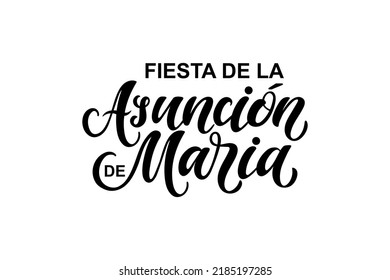 Fiesta de la Asuncion de Maria handwritten text in Spanish meaning Assumption of Mary holiday. Vector illustration hand lettering, brush calligraphy for greeting card, poster, logo, icon on August 15 