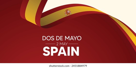 Fiesta Dos de Mayo (Day of Madrid Festival) patriotic festival on Spain Spanish text meaning second of may flag ribbon vector poster