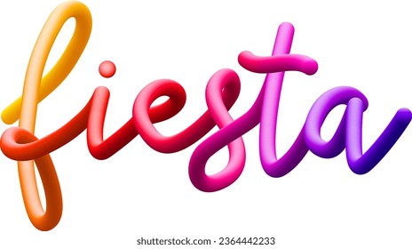 Fiesta fluid text with dynamic curved lines made of blended colorful circles. Vector illustration.