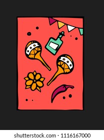 Fiesta holiday icon, card, flyer. Colorful illustration.
