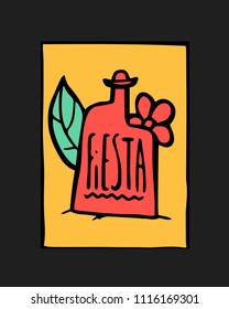 Fiesta holiday icon, card, flyer. Colorful illustration.