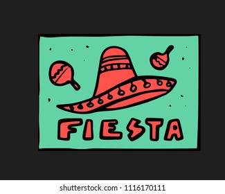 Fiesta holiday icon, card, flyer. Colorful illustration.