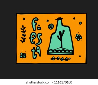 Fiesta holiday icon, card, flyer. Colorful illustration.