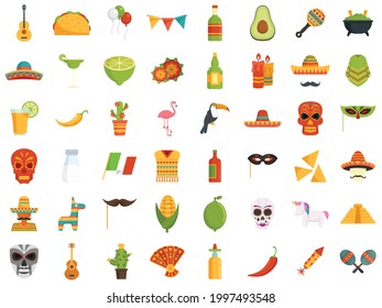 Fiesta icons set. Flat set of fiesta vector icons isolated on white background