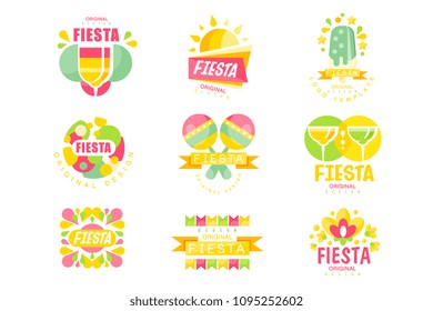 Fiesta logo original design set, labels for a holiday colorful vector Illustrations