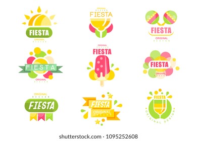 Fiesta logo set, labels for a holiday colorful vector Illustrations