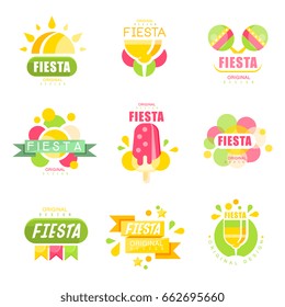 Fiesta logo set, labels for a holiday colorful vector Illustrations