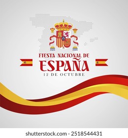 Fiesta Nacional de España 12 de octubre de 2024. Traducción: Día Nacional de España 12 de octubre de 2024. Tarjeta de felicitación, Anuncio de celebración, fondo, alimentación, Plantilla, póster.  Ilustración vectorial de España. 