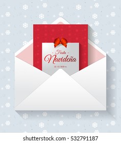 Fiesta Navidena, Spanish translation: Christmas party, vector holiday card invitation