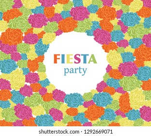 Fiesta party. Festive background with paper flowers. Design template for invitation, greeting card, banner, print. Colorful decorations. Vector illustration