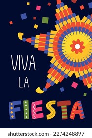 Fiesta poster amusing advertising vivid carnival entertainment announce vector flat illustration. Mexican national traditional ethnic holiday party promotion greeting festival event color pinata star