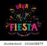Fiesta sign, emblem, logo. Poster, banner, card design. Vector illustration with Fiesta text