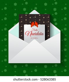 Fiesta NavideÃ±a, Spanish translation: Christmas party, vector holiday card invitation