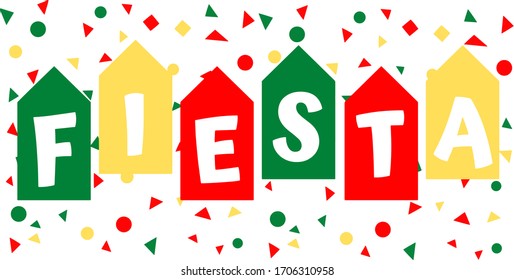 Fiesta text vector. Confetti. Garland