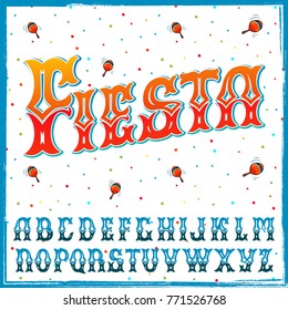 "Fiesta" typeface set.  Vector hand crafted font for festival or celebration events in traditional Mexican style.