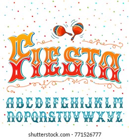 "Fiesta" typeface set.  Vector hand crafted font for festival or celebration events in traditional Mexican style.