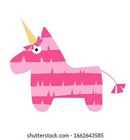 Fiesta unicorn horse pinata in love illustration with paper hearts for kids play cartoon vector illustration mexican traditional