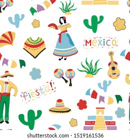 Fiesta vector seamless pattern. Concept for print, web design, cards, invitation