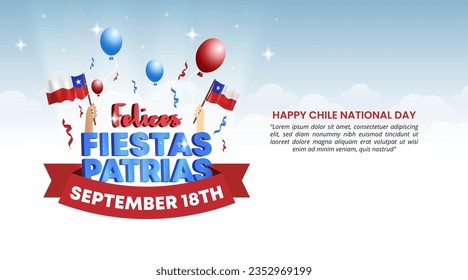 Fiestas Patrias Chile or Chile National Day background with waving flag and confetti