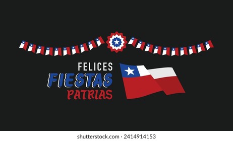 Fiestas Patrias Bandera vectorial y letras de Chile