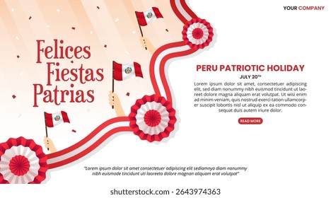 Fiestas Patrias de Peru or Peruvian National Holidays with waving flags