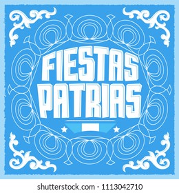 Fiestas Patrias, National Holidays spanish text, Argentina theme patriotic celebration banner, Argentine flag color