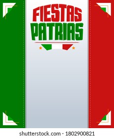 Fiestas Patrias, National Holidays spanish text, Mexico theme patriotic celebration banner, Mexican flag color.