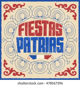 Fiestas Patrias - National Holidays spanish text, Chile theme patriotic celebration banner, Chilean flag color