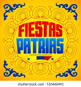 Fiestas Patrias - National Holidays spanish text, Colombia theme patriotic celebration banner, Colombian flag color