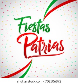 Fiestas Patrias - National Holidays spanish text, mexican theme patriotic celebration vector lettering