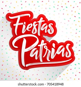 Fiestas Patrias - National Holidays in spanish text, mexican theme patriotic celebration vector lettering