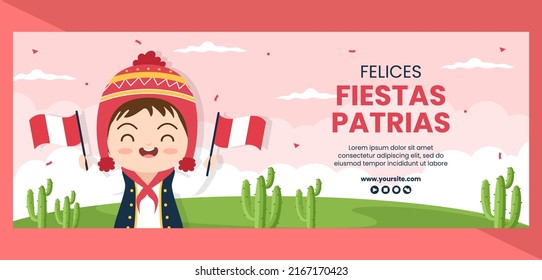 Fiestas Patrias Peru Landing PageTemplate Social Media Flat Cartoon Background Vector Illustration