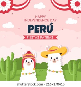 Fiestas Patrias Peru Post Template Social Media Flache Cartoon Hintergrund Vektorgrafik