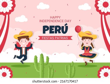 Fiestas Patrias Peru Post Template Social Media Flache Cartoon Hintergrund Vektorgrafik