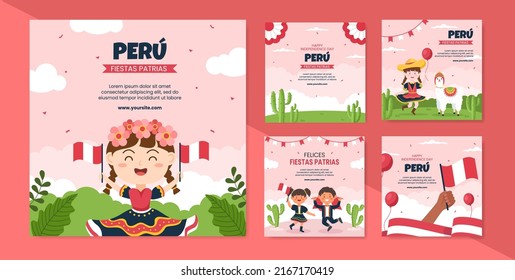 Fiestas Patrias Peru Post Template Social Media Flache Cartoon Hintergrund Vektorgrafik