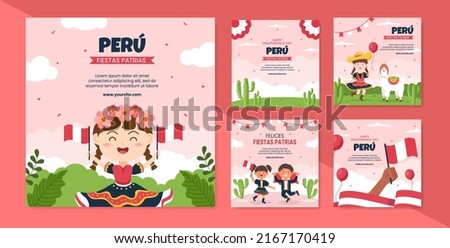 Fiestas Patrias Peru Post Template Social Media Flat Cartoon Background Vector Illustration